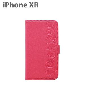 iPhone XR ケース 6.1 インチ 型押し 手帳型ケース ヨーロピアンフレーム アイフォンケース シンプル おしゃれ ピンク