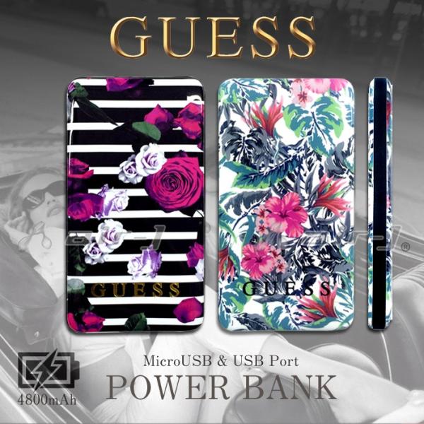 充電器 モバイルバッテリー 4800mAh GUESS ケーブル付 USBポート リチウムバッテリー