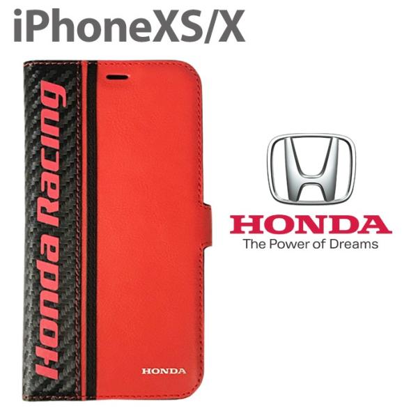 iPhoneXS ケース ホンダ Honda iPhoneX ケース ブラック レッド 手帳型ケース...