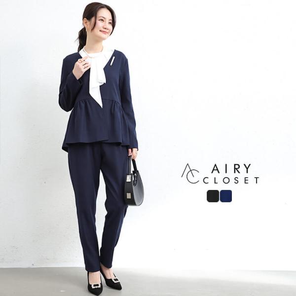 パンツドレス セットアップ レディース ドレス パンツスーツ スーツ ウエスト ゴム入り ペプラム ...
