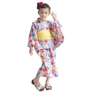 簡単着付け 子供 2way ワンピース浴衣 3点セット サンドレスタイプ レース帯付属 夏ファッション (8W-4 110)｜airymotion