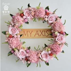 プリザーブドフラワーリース 赤いバラとピンクのお花で華やかに ギフト