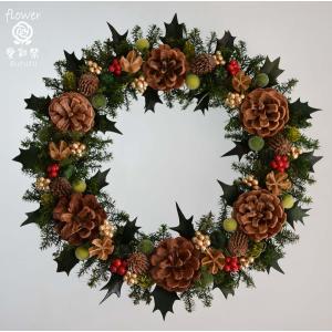 クリスマスリース プリザーブドフラワー 白いバラ 赤いリボンとベル