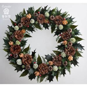 クリスマスリース ドライフラワー 赤いリボン ベル ヒイラギの葉に