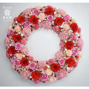 クリスマスリース プリザーブドフラワー 白いバラ 赤いリボン ベル