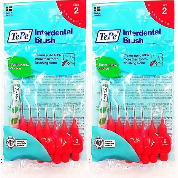 テペ(TePe) 歯間ブラシ 8本入 × 2袋 レッド (0.5mm)