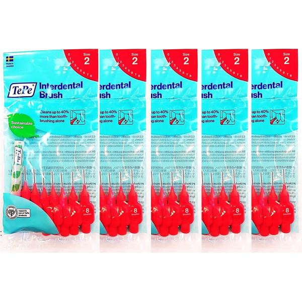 テペ(TePe) 歯間ブラシ 8本入 × 5袋 レッド (0.5mm)