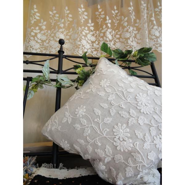 ai 即納 クッションカバーのみ 麻混生地 繊細なチュールレースにコットン刺繍  ［cl25］ ナチ...