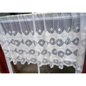 ai カフェカーテン　ポスト投函で送料無料 細かな刺繍　珍しい横ボーダー ダイヤ柄 120cmｘ45...