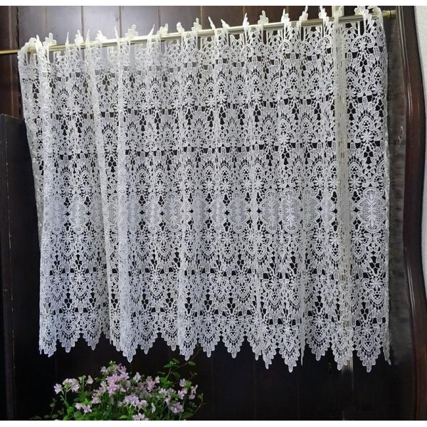 送料無料【約120x60cm】真っ白『カフェカーテン』ヨーロッパの窓を思わす　ギュピュールレース　綺...