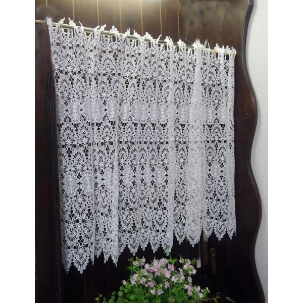 横幅約約120x75cm　 真っ白 カフェカーテン ヨーロッパ の窓を思わす ギュピュールレース　綺...