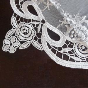 フランス製レース 真っ白 チュールに薔薇の刺繍...の詳細画像1