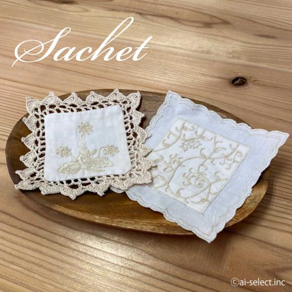 即納　サシェ袋 ポプリ入れ アロマ ラベンダー ハーブ 巾着 コンパクト 綿 コットン レース クロ...