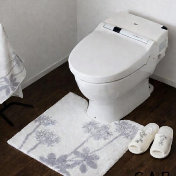 トイレマット 3点セット フタカバー無し ペーパーホルダーカバー無し サリナ 植物モチーフ プランツ...