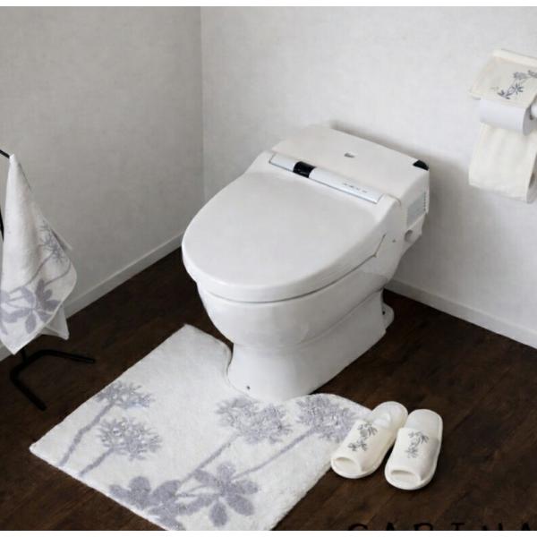 トイレマット 4点　セット フタカバー無し　 サリナ 植物モチーフ プランツ おしゃれ 浴用品とお揃...