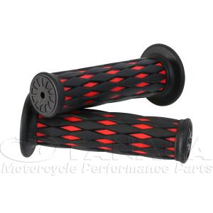 汎用　ハンドルグリップ左右セット　ツートンカラー　ブラック×レッド_22.2