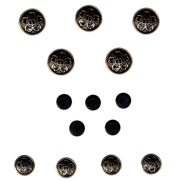 標準型学生服桜ボタンセット (大5個 小4個 裏5個)  黒詰襟学ラン釦(ぼたん)セット販売   制...