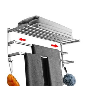 伸縮可能ステンレス製タオルハンガー 2段式 タオル掛け 強力粘着 バスルーム用 壁掛け式 穴なし取り付け 穴あけ取り付け 洗面所 キッチン省スペ
