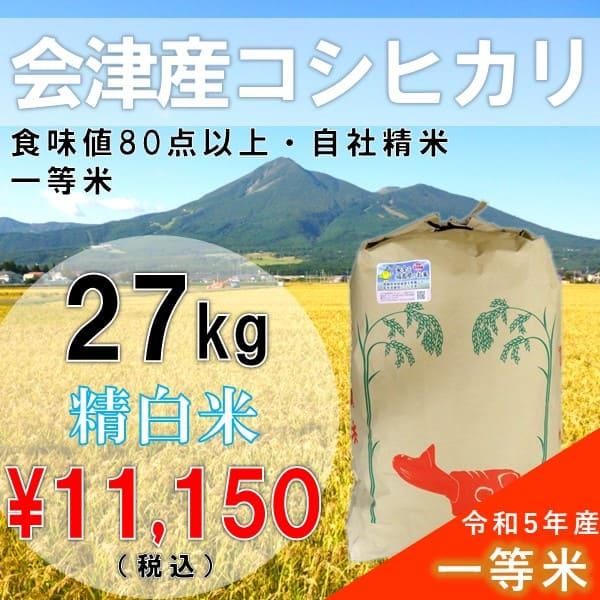 令和5年産 27kg白米 会津産 コシヒカリ 一等米 （産地直送・送料無料地域あり）