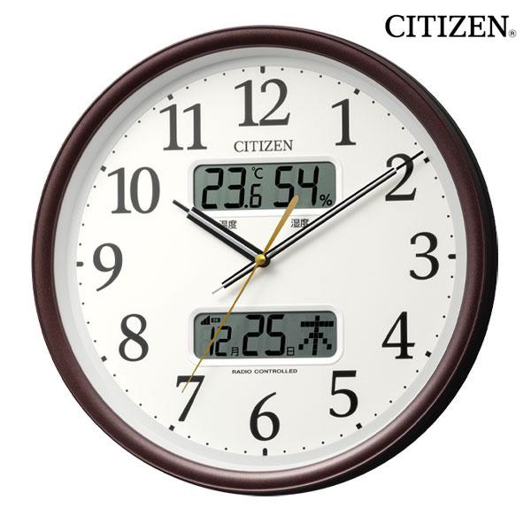 シチズン CITIZEN/温湿度表示 カレンダー 2液晶付き 電波掛時計/壁掛 電波 連続秒針 見や...