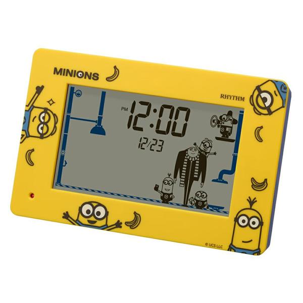 リズム時計　minions　ミニオンズ/アクションデジタル目覚まし時計　クオーツ　音声アラーム/8R...