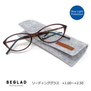 ●シニアグラス 老眼鏡 リーディンググラス/BEGLAD ビグラッド ケース付 ブルーライトカット オーバル型 4度数 軽量/ブラウン　BG4003BR/オプチカル｜ajewelry