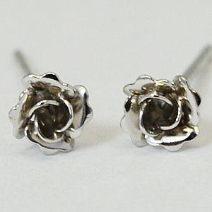 K14WG　ホワイトゴールド　ローズ/薔薇(ばら)　ピアス　FU-2675 (取)｜ajewelry