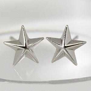 大特価 K14WG ホワイトゴールド【スター/星 ピアス】スタッド型