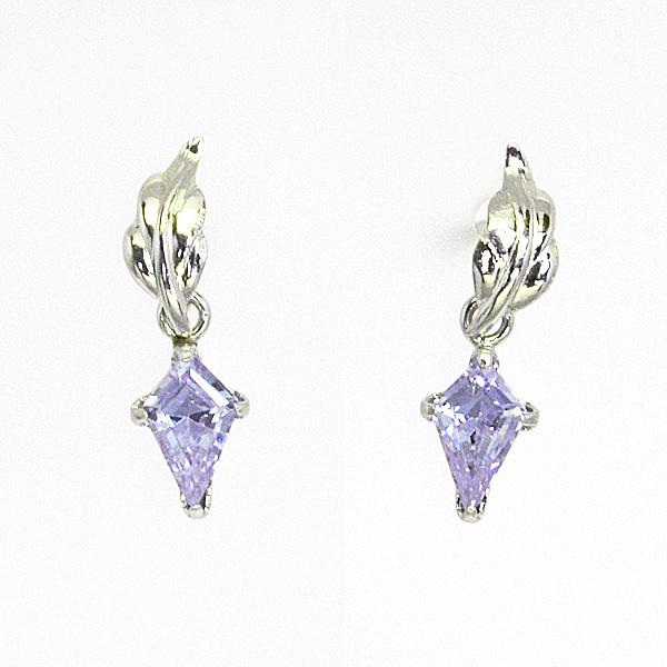 K14WG 14金 ホワイトゴールド /カラーキュービック 揺れる フェザー ピアス スイング 羽根...