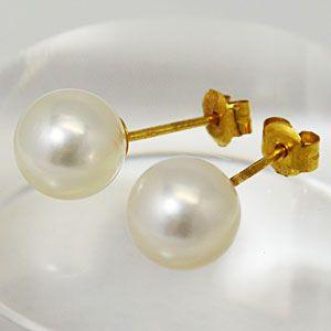 即納/K18　ゴールド/パール（真珠）　8〜8.5mm玉　ピアス(代引不可）｜ajewelry