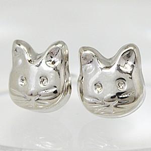 K14WG　ホワイトゴールド/ネコさんピアス　キャット　猫　(取寄せ/代引不可)｜ajewelry