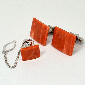 即納/珊瑚　さんご/カフスボタン・タイタックピンセット(代引き不可）｜ajewelry