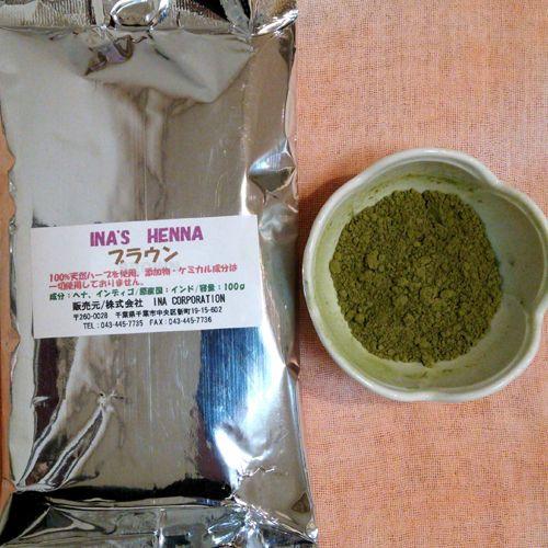 ヘナ　ブラウン（ヘナ50％・インディゴ50％配合)　100ｇ　使い捨てポリ手袋・使用説明書付