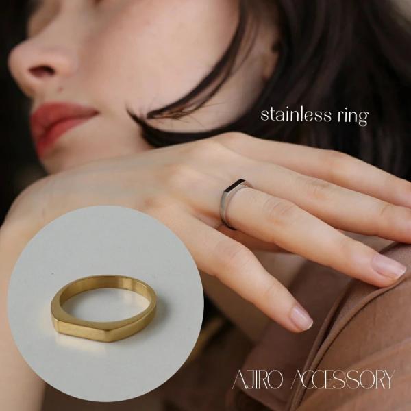 リング ajiro accessory  指輪 ステンレス スクエア スリム 金属アレルギー対応 ゴ...