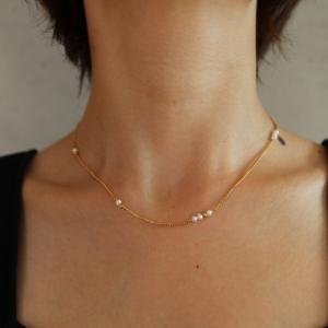 ネックレス ajiro accessory  サージカル ステンレス チェーン レディース アレルギー対応 ゴールド 淡水パール 錆びない シンプル N166｜AJIRO ACCESSORY