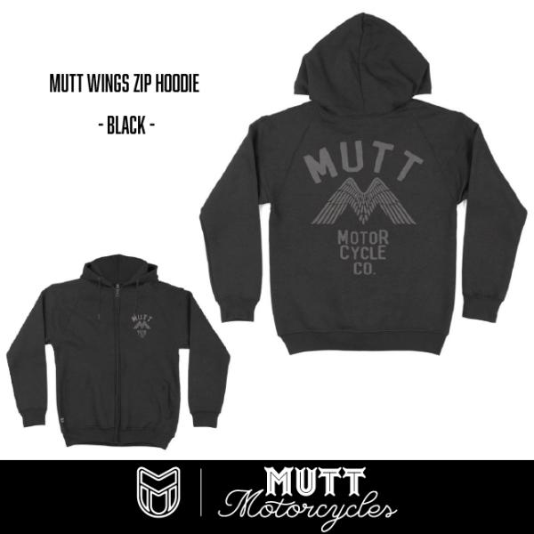 MUTT MOTORCYCLES APPAREL Mutt Wings Zip Hoodie Bla...