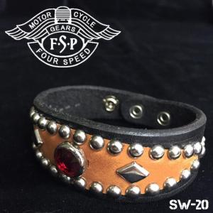 ajito FourSpeed フォースピード スタッズ ストーン レザーブレスレット バイカーアクセサリー アイボリー メンズ（sw-20/BLACK×BROWN）｜ajito