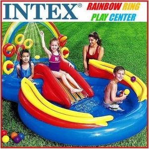 INTEX インテックス レインボーリング プレイセンターファミリープール 水遊び滑り台/シャワー/スプレー/大型プール/家族/親子で/子供こども用/ファミリー/ビニ｜ajmart