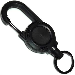 TKhits リールキーホルダー 金属 ワイヤー で 丈夫 伸びる カラビナ キーリール キーチェーン リールストラップ 伸縮 釣り (ブラ