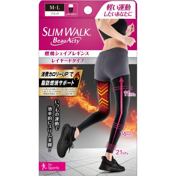 着圧レギンス スリムウォーク ビューアクティ 燃焼 シェイプ レギンス ブラック M-L 着圧 スポ...