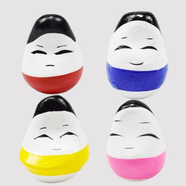 起き上がり小法師 (小)白×赤・青・黄色・ピンク４個セット