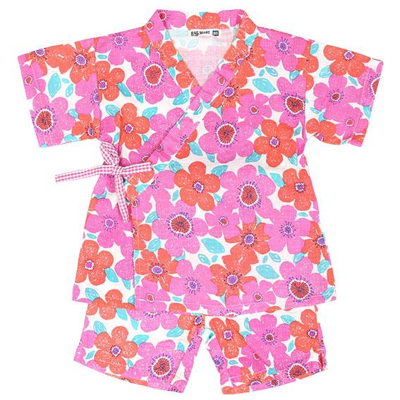 ラグ マート　甚平 じんべい 【1895817】花柄ピンク 80cm・90cm　ベビー用