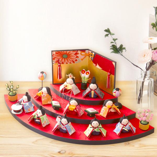 雛人形 ひな人形 コンパクト おしゃれ お雛様 雛 ちりめん オリジナル扇面三段わらべ雛10人揃い ...