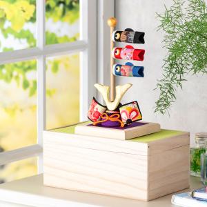 早割 10%OFF 3/9正午まで 五月人形 コンパクト 鯉のぼり こいのぼり 兜 桐箱セット コンパクト ちりめん室内 白木台 兜と鯉のぼり 端午の節句 リュウコドウ｜出産準備赤ちゃんまーけっと