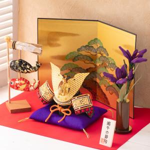 五月人形用 三品揃（軍扇 陣太鼓 陣笠）富士山水 20号 敷物セット 端午