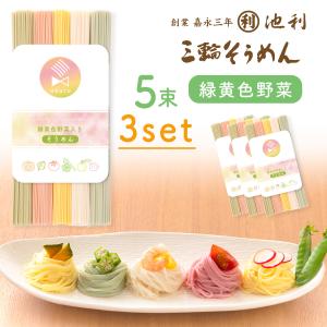 そうめん 三輪 お中元 お祝い 内祝い お返し ギフト 素麺 緑黄色野菜入り 50g*5束*3セット 手延べ素麺 色麺