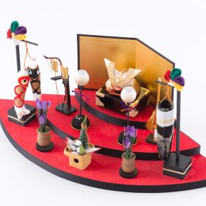 五月人形 兜 コンパクトミニ ちりめん 扇面 金色兜 お飾りセット 端午の節句 初節句 子供の日 リュウコドウ 龍虎堂 立札M