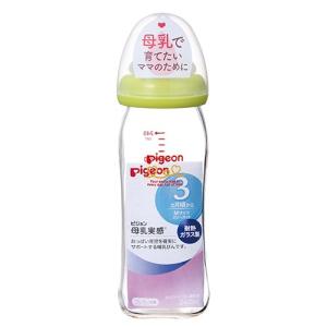 【ピジョン】母乳実感 哺乳びん（耐熱ガラス製） ライトグリーン240ml｜akadepaniwa