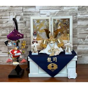 【お子様の名前とご家紋入りふくさ付き!】コンパクト兜収納箱飾り　五月人形