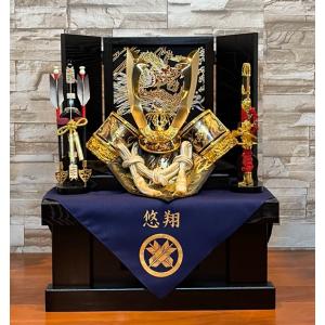 【お子様の名前とご家紋入りふくさ付き!】コンパクト兜収納箱飾り　五月人形